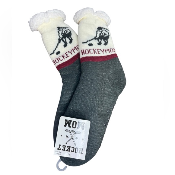 💎 Hockey Mom Sherpa Socks Grey - Picture 1 of 8